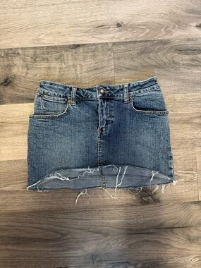 Denim Mini Skirt - Blue Distressed